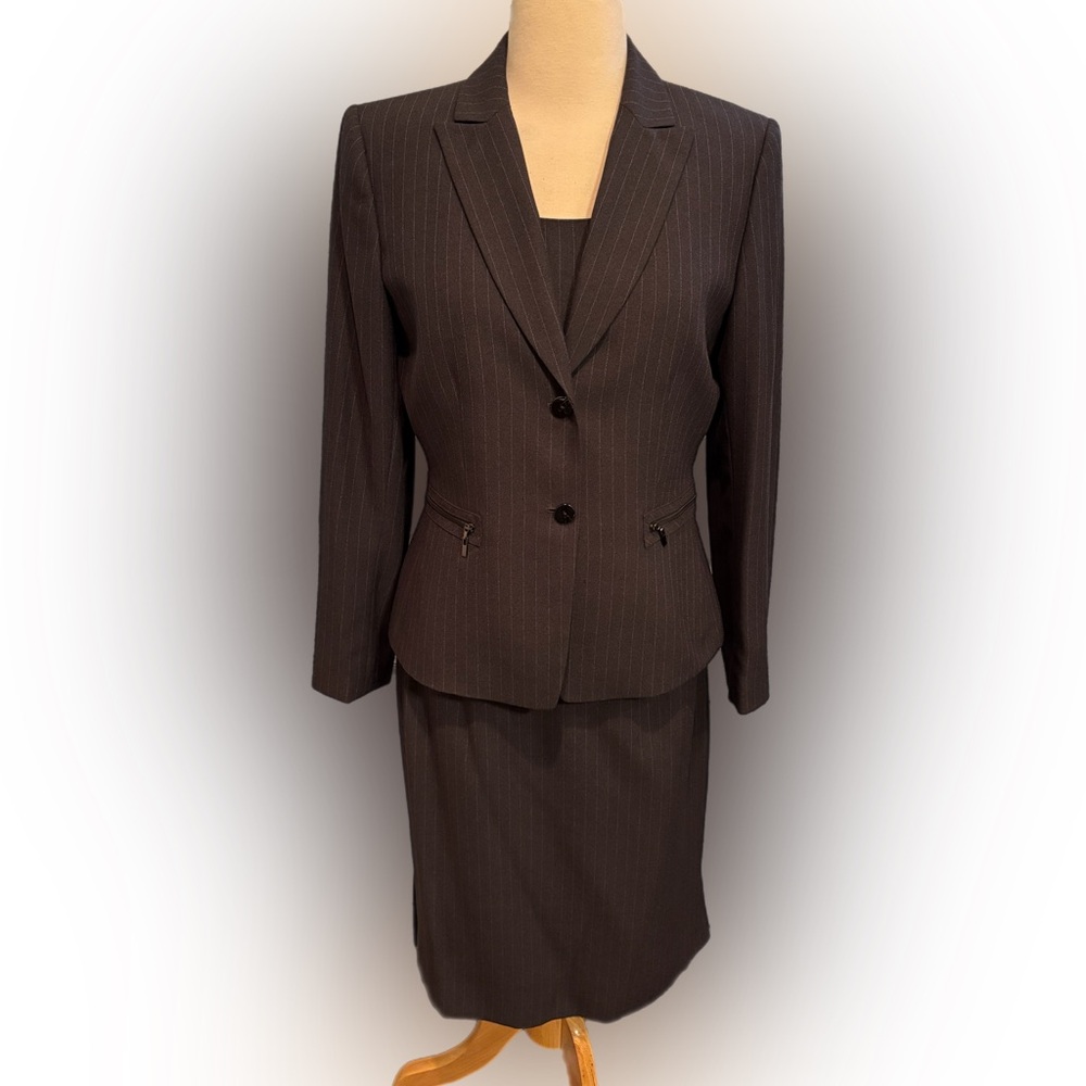 Tahari 3 Piece Gray Pinstripe Suit